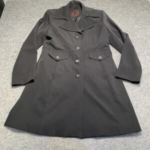 Giacca Pea Coat Womens Large Black Button-Up Lined
